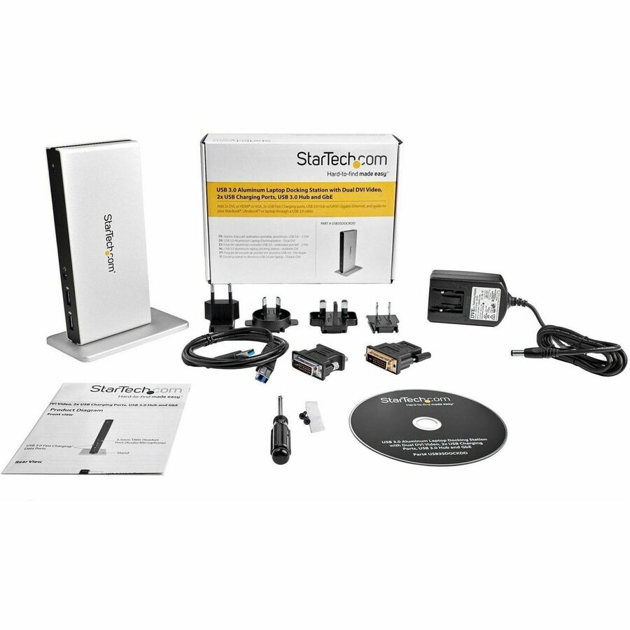 StarTech.com USB 3.0 Docking Station - Compatible with Windows / macOS - Dual DVI Docking Station Supports Dual Monitors - DVI to HDMI and DVI to VGA Adapters Included - USB3SDOCKDD