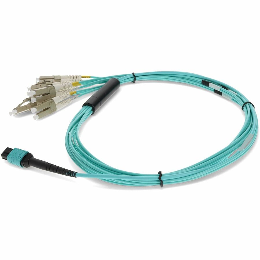 AddOn 5m MPO (Female) to 6xLC (Male) 12-Strand Aqua OM3 Duplex Fiber Fanout Cable
