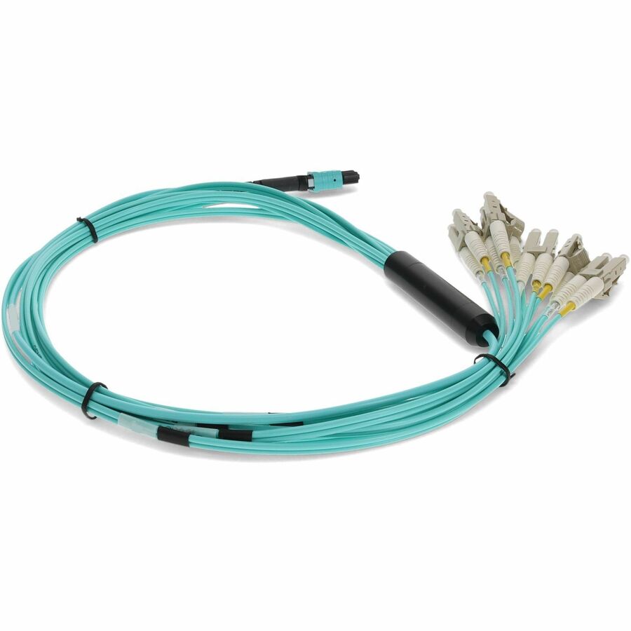 AddOn 5m MPO (Female) to 6xLC (Male) 12-Strand Aqua OM3 Duplex Fiber Fanout Cable