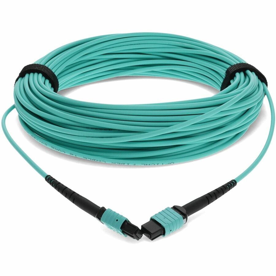 AddOn 50m MPO (Female) to MPO (Female) 12-Strand Aqua OM4 Straight Fiber OFNR (Riser-Rated) Patch Cable