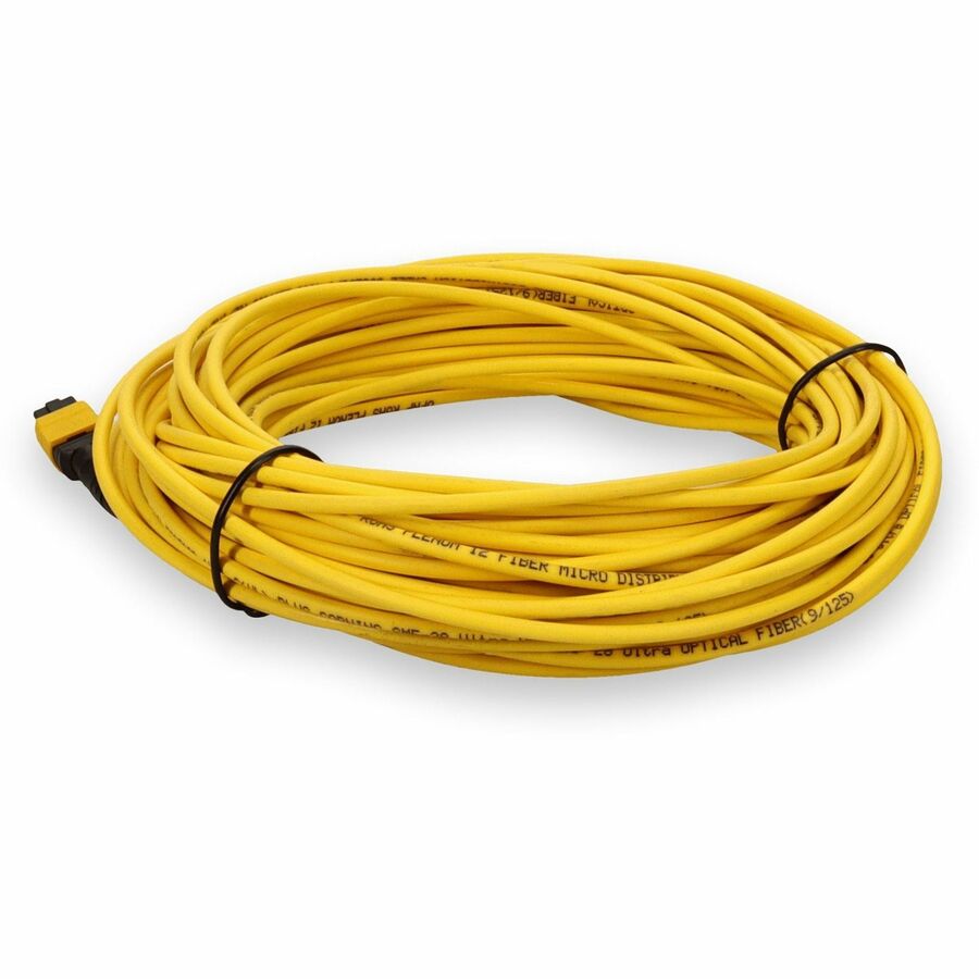 AddOn 50m MPO (Male) to MPO (Male) 12-Strand Yellow OS2 Straight Fiber OFNR (Riser-Rated) Patch Cable