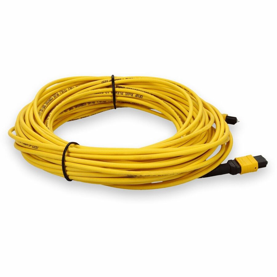 AddOn 50m MPO (Male) to MPO (Male) 12-Strand Yellow OS2 Straight Fiber OFNR (Riser-Rated) Patch Cable