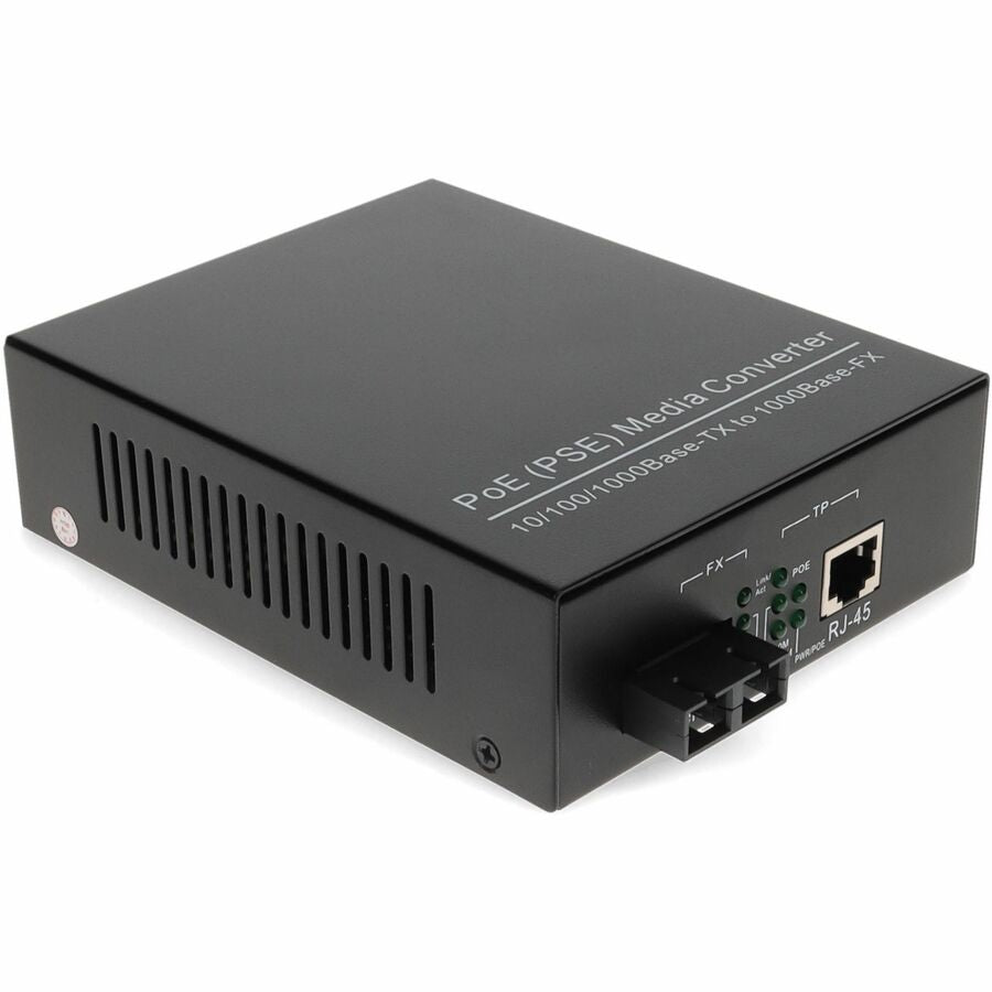 AddOn 10/100/1000Base-TX(RJ-45) to 1000Base-MX(SC) MMF 1310nm 2km IEEE802.3at/48V/1.0A/50W POE Media Converter