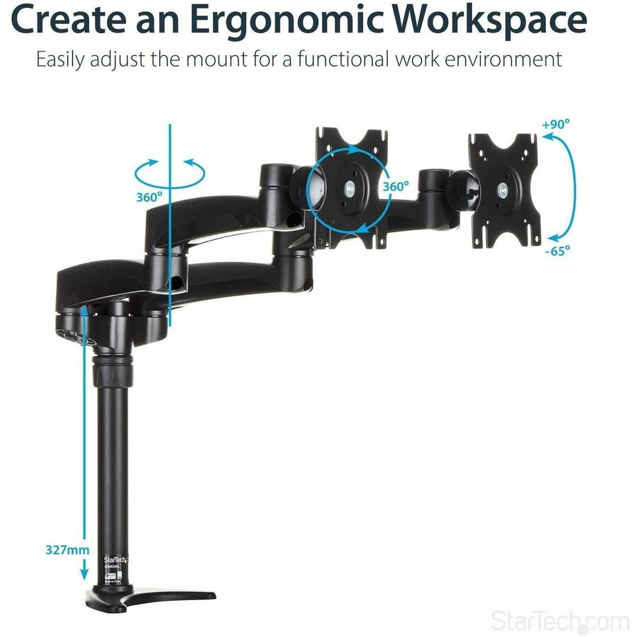 StarTech.com Desk Mount Dual Monitor Arm, Dual Articulating Monitor Arm, Height Adjustable, For VESA Monitors up to 24" (29.9lb/13.6kg)