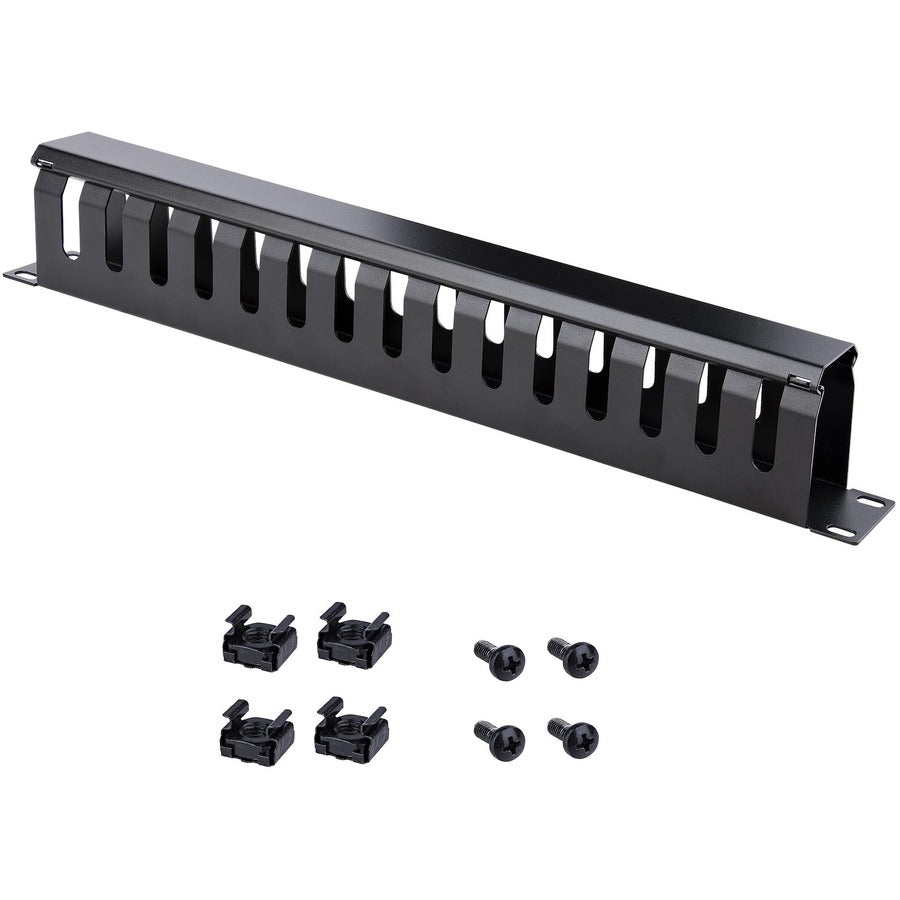 StarTech.com 1U Horizontal Finger Duct Rack Cable Management Panel with Cover