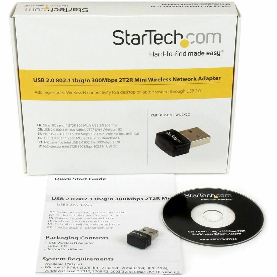StarTech.com USB 2.0 300 Mbps Mini Wireless-N Network Adapter - 802.11n 2T2R WiFi Adapter