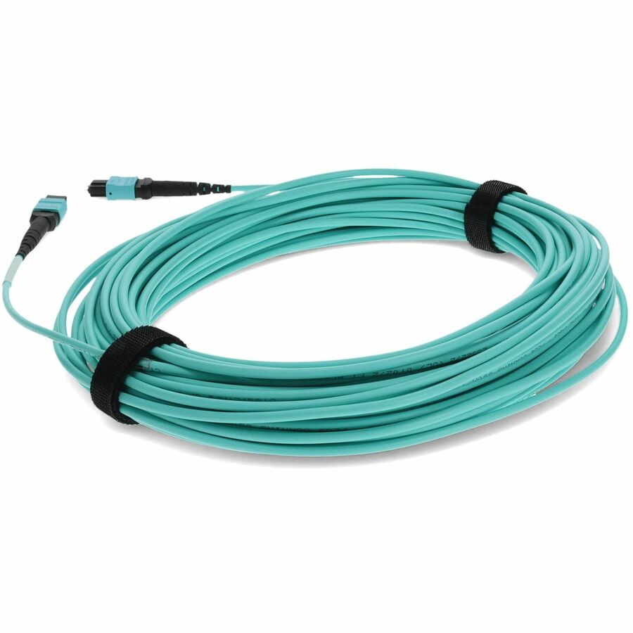 AddOn 50m MPO (Male) to MPO (Male) 12-Strand Aqua OM3 Crossover Fiber OFNR (Riser-Rated) Patch Cable