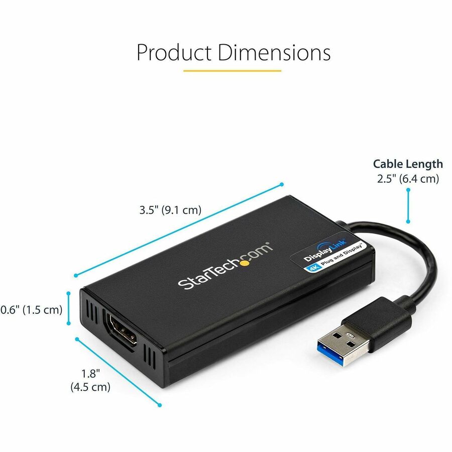 StarTech.com USB 3.0 to HDMI Adapter, 4K 30Hz UHD, USB to HDMI Display Adapter, External Video/Graphics Card for Mac & Windows