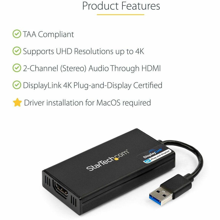 StarTech.com USB 3.0 to HDMI Adapter, 4K 30Hz UHD, USB to HDMI Display Adapter, External Video/Graphics Card for Mac & Windows