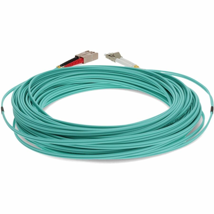 AddOn 50m LC (Male) to SC (Male) Aqua OM3 Duplex Fiber OFNR (Riser-Rated) Patch Cable