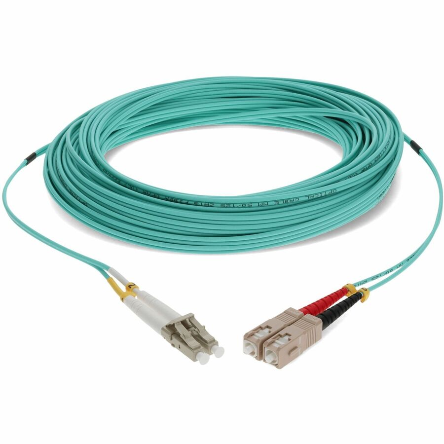 AddOn 50m LC (Male) to SC (Male) Aqua OM3 Duplex Fiber OFNR (Riser-Rated) Patch Cable