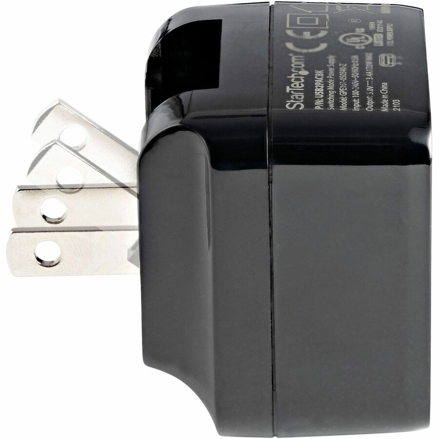 StarTech.com Travel USB Wall Charger - 2 Port - Black - Universal Travel Adapter - International Power Adapter - USB Charger