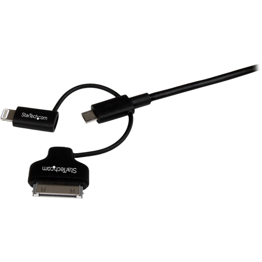 StarTech.com 1m (3 ft) Black Apple 8-pin Lightning or 30-pin Dock Connector or Micro USB to USB Combo Cable for iPhone / iPod / iPad