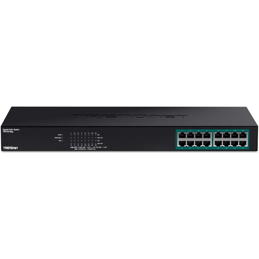 TRENDnet 16-Port Gigabit PoE+ Switch, 16 x Gigabit PoE+ Ports, 246W PoE Power Budget, 32 Gbps Switching Capacity, Desktop Switch, Ethernet Network Switch, Metal, Lifetime Protection, Black, TPE-TG160g