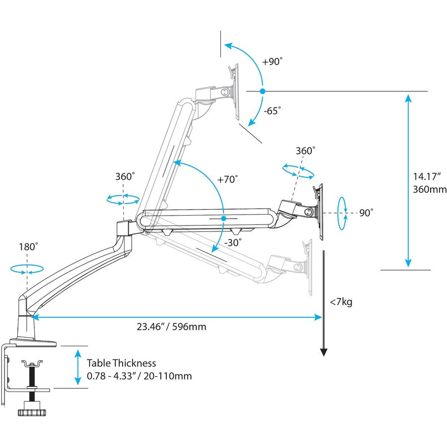 StarTech.com Desk Mount Monitor Arm, Slim Profile, For VESA Mount Monitors up to 34" (15.4lb/7kg), Adjustable Single Monitor Mount, Steel