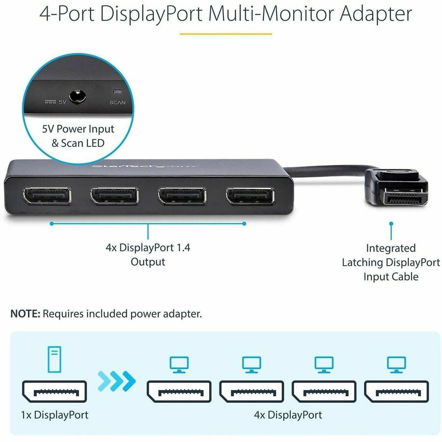 StarTech.com 4-Port DisplayPort 1.2 Splitter, DisplayPort to 4x DP Multi-Monitor Adapter, Quad 1080p 60Hz Computer MST Hub, Windows Only