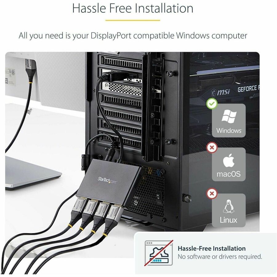StarTech.com 4-Port DisplayPort 1.2 Splitter, DisplayPort to 4x DP Multi-Monitor Adapter, Quad 1080p 60Hz Computer MST Hub, Windows Only