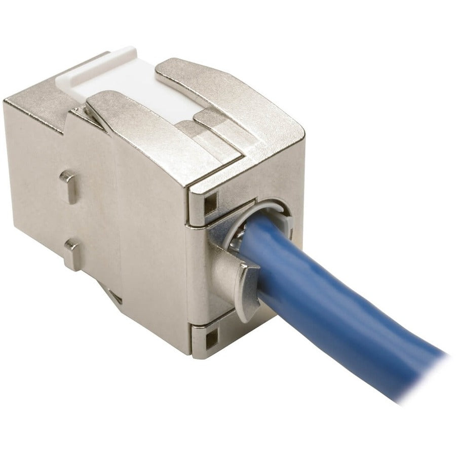 Eaton Tripp Lite Series Toolless Shielded Cat6a Keystone Jack, PoE/PoE+ Compliant, Shuttered - Silver, TAA