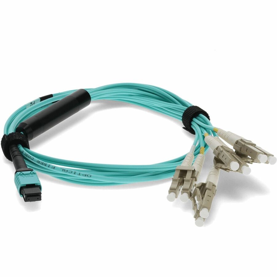 AddOn 7m MPO (Female) to 8xLC (Male) 8-Strand Aqua OM4 Fiber Fanout Cable