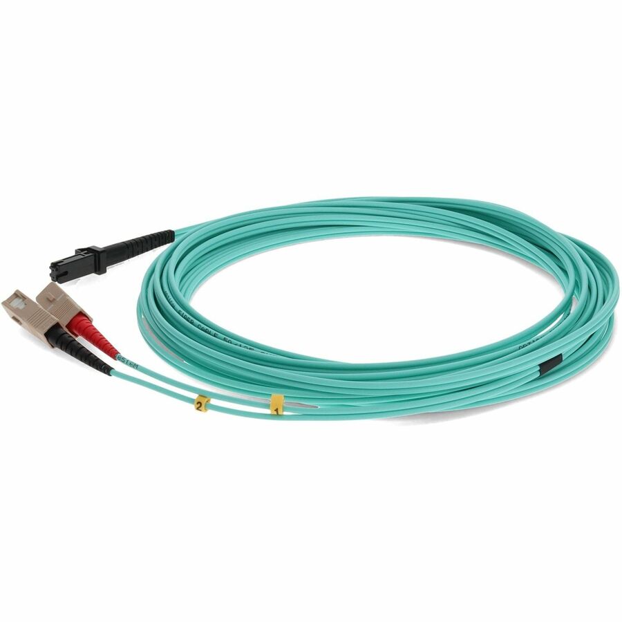 AddOn 5m MT-RJ (Male) to SC (Male) Aqua OM3 Duplex Fiber OFNR (Riser-Rated) Patch Cable