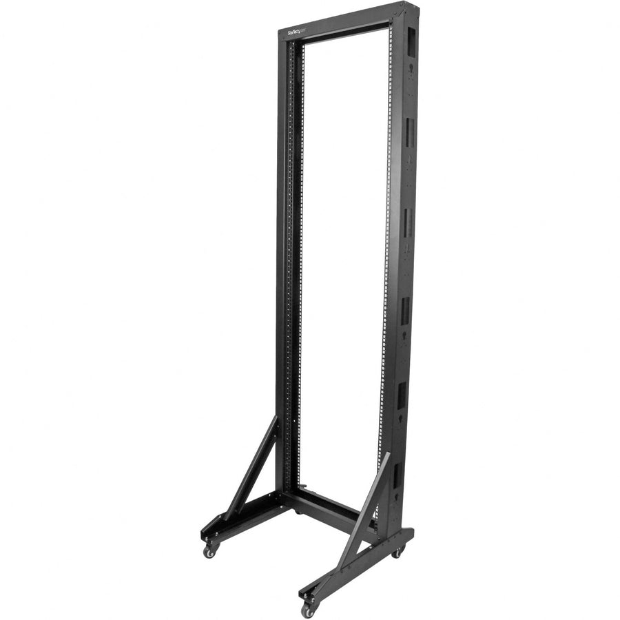 StarTech.com 2-Post 42U Mobile Open Frame Server Rack, Two Post 19in Network Rack with Casters, Rolling Open Rack for AV/Data/IT Equipment