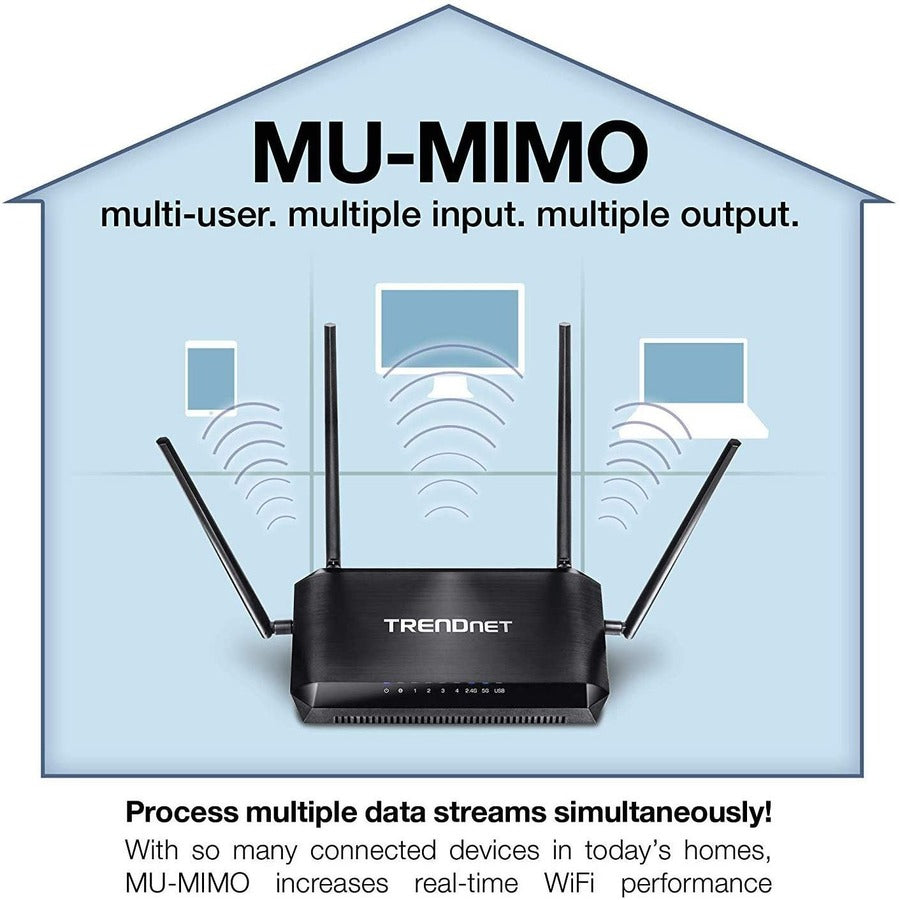 TRENDnet AC2600 MU-MIMO Wireless Gigabit Router, Increase WiFi Performance, WiFi Guest Network, Gaming-Internet-Home Router, Beamforming, 4K streaming, Quad Stream, Dual Band Router, Black, TEW-827DRU