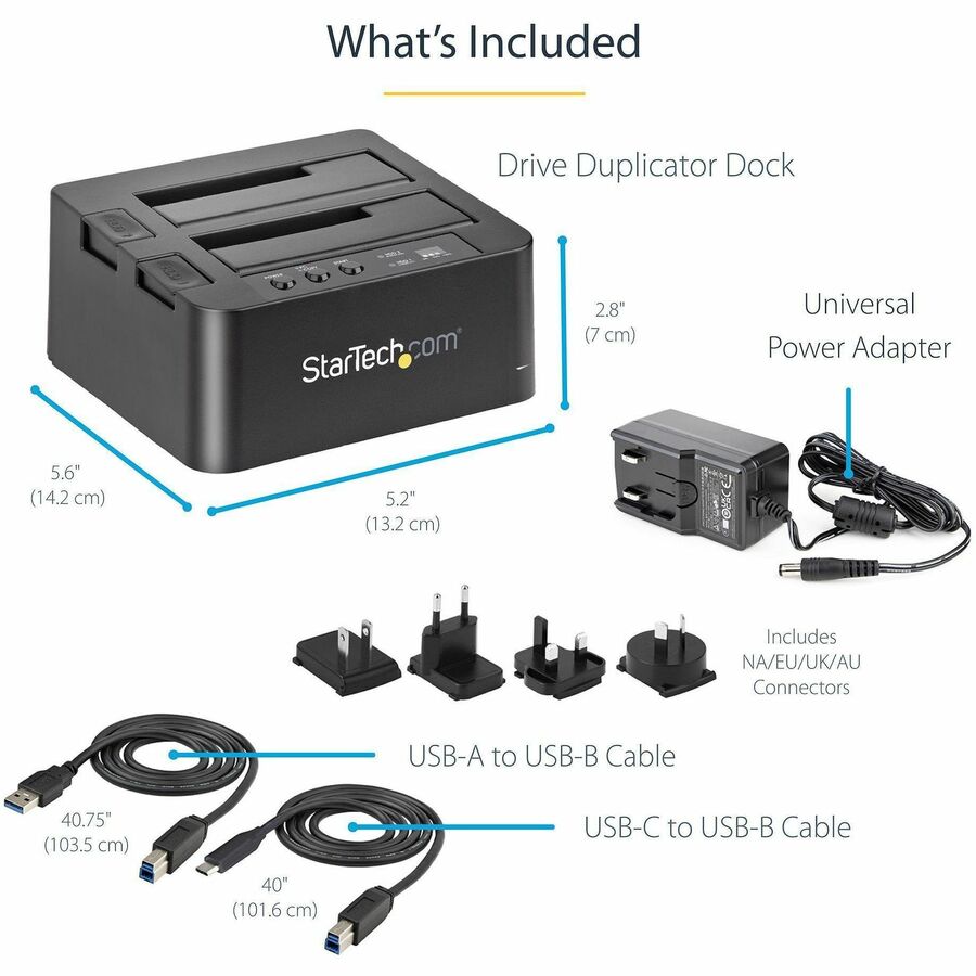 StarTech.com Standalone Hard Drive Duplicator, External Dual Bay HDD/SSD Cloner/Copier, USB 3.1 to SATA Drive Docking Station, Disk Cloner