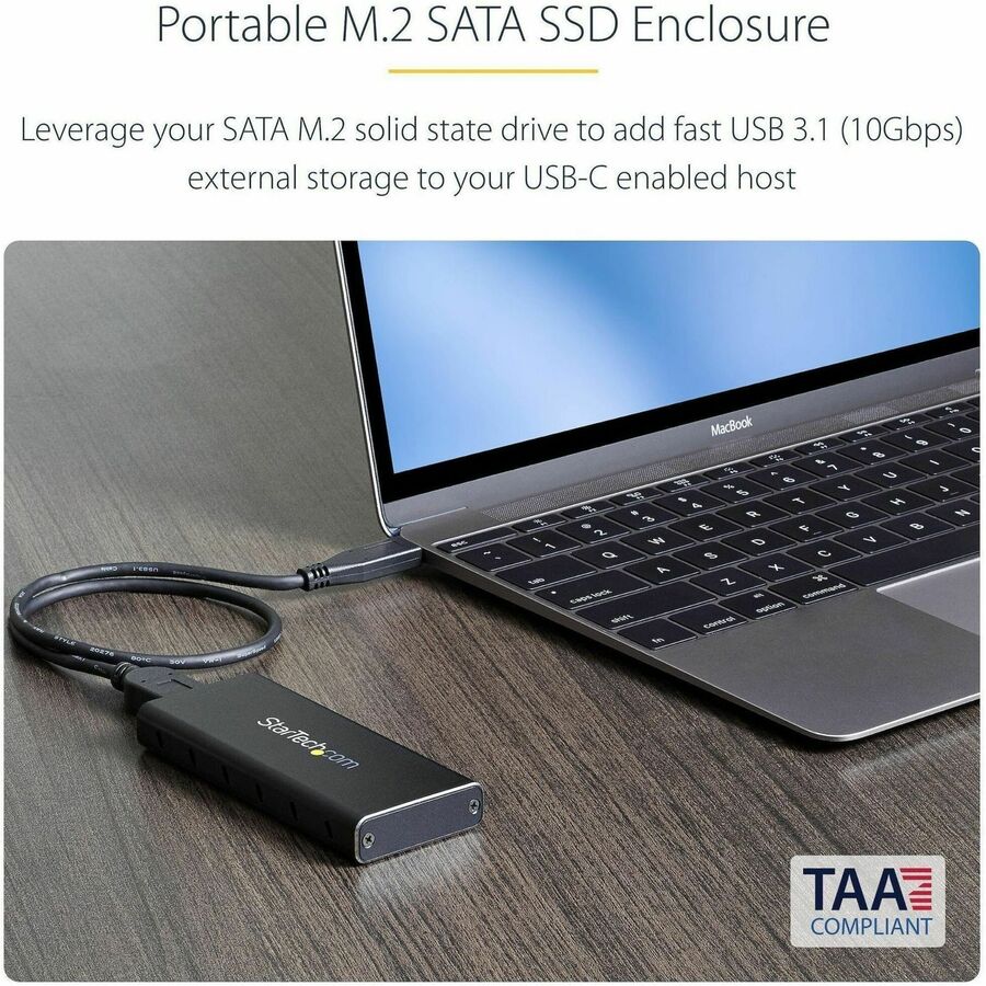 StarTech.com M.2 SSD Enclosure for M.2 SATA SSDs - USB 3.1 (10Gbps) with USB-C Cable - External Enclosure for USB-C Host - Aluminum