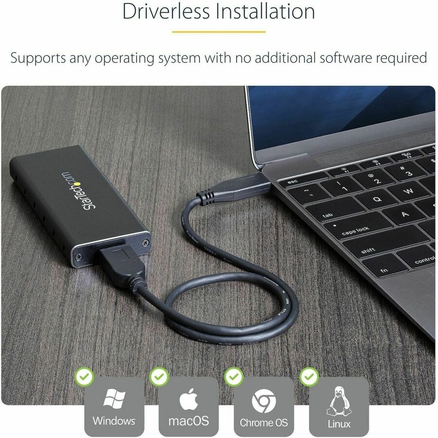 StarTech.com M.2 SSD Enclosure for M.2 SATA SSDs - USB 3.1 (10Gbps) with USB-C Cable - External Enclosure for USB-C Host - Aluminum