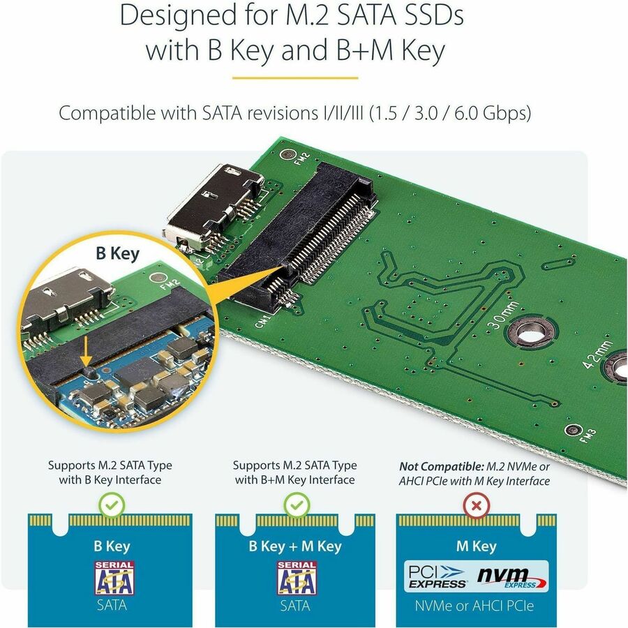 StarTech.com M.2 SSD Enclosure for M.2 SATA SSDs - USB 3.1 (10Gbps) with USB-C Cable - External Enclosure for USB-C Host - Aluminum