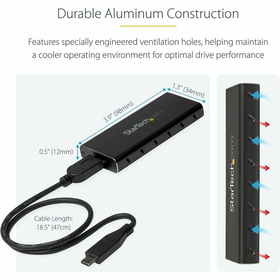 StarTech.com M.2 SSD Enclosure for M.2 SATA SSDs - USB 3.1 (10Gbps) with USB-C Cable - External Enclosure for USB-C Host - Aluminum