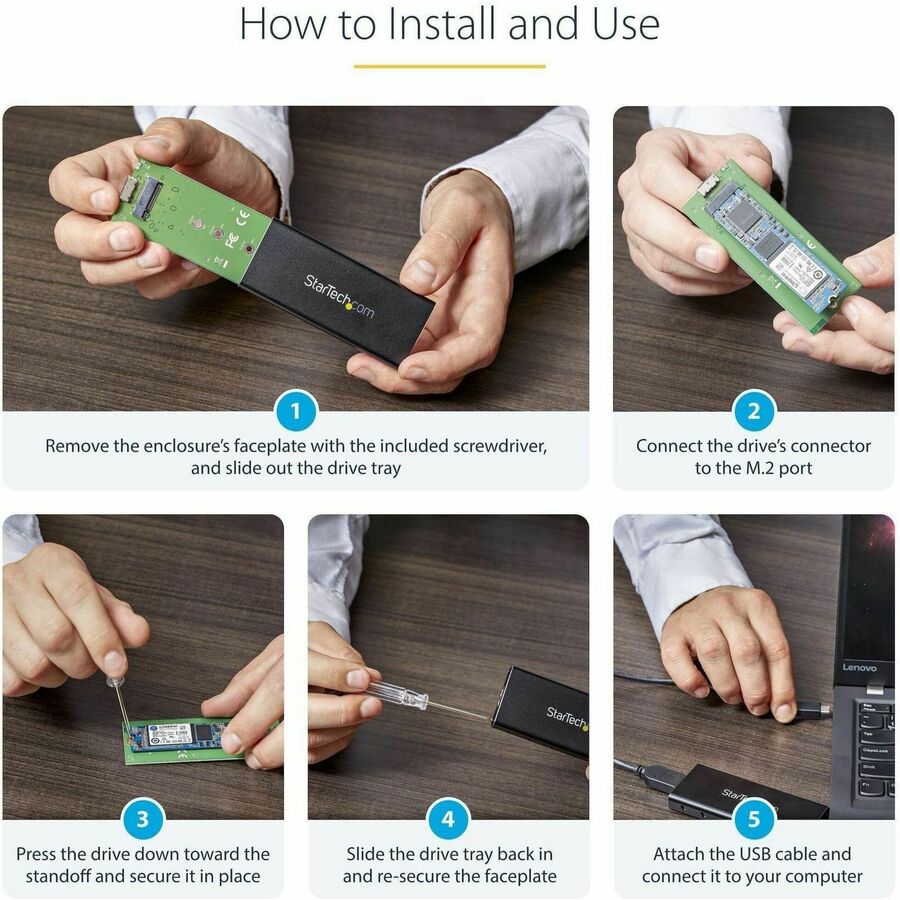 StarTech.com M.2 SSD Enclosure for M.2 SATA SSDs - USB 3.1 (10Gbps) with USB-C Cable - External Enclosure for USB-C Host - Aluminum