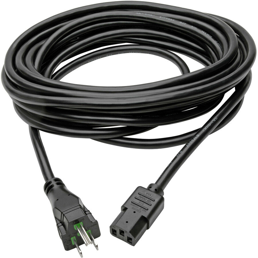 Eaton Tripp Lite Series Hospital-Grade Power Cord, NEMA 5-15P to C13 - Green Dot, 15A, 125V, 14 AWG, 25 ft. (7.62 m), Black