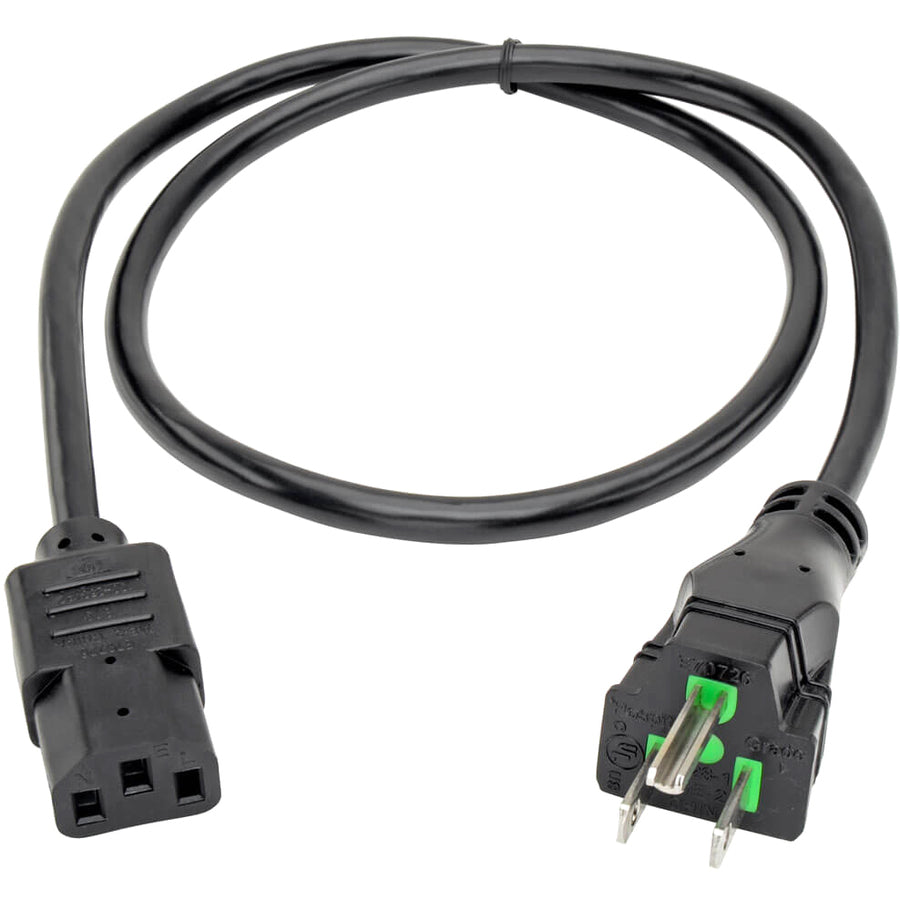 Eaton Tripp Lite Series Hospital-Grade Power Cord, NEMA 5-15P to C13 - Green Dot, 10A, 125V, 18 AWG, 3 ft. (0.91 m), Black
