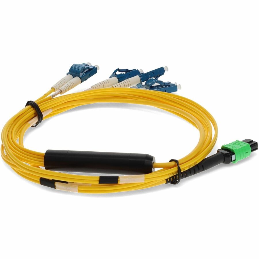 AddOn 8m MPO (Female) to 8xLC (Male) 8-Strand Yellow OS2 OFNR (Riser-Rated) Fiber Fanout Cable