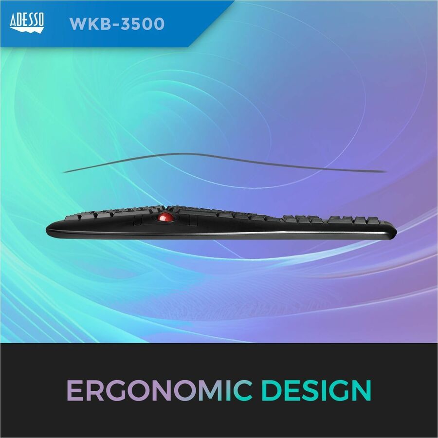 Adesso 2.4 GHz Wireless Ergonomic Trackball Keyboard