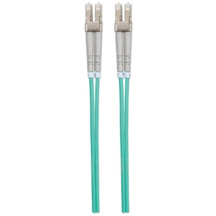 Intellinet Network Solutions Fiber Optic Patch Cable, LC/LC, OM3, 50/125, Multimode, Duplex, Aqua, 10 ft (3 m)