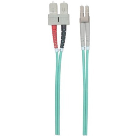 Intellinet Network Solutions Fiber Optic Patch Cable, LC/SC, OM3, 50/125, Multimode, Duplex, Aqua, 10 ft (3 m)
