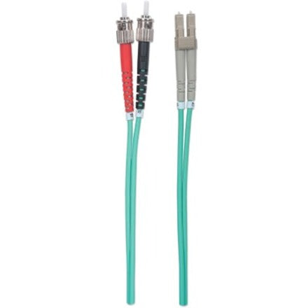 Intellinet Network Solutions Fiber Optic Patch Cable, ST/LC, OM3, 50/125, Multimode, Duplex, Aqua, 10 ft (3 m)