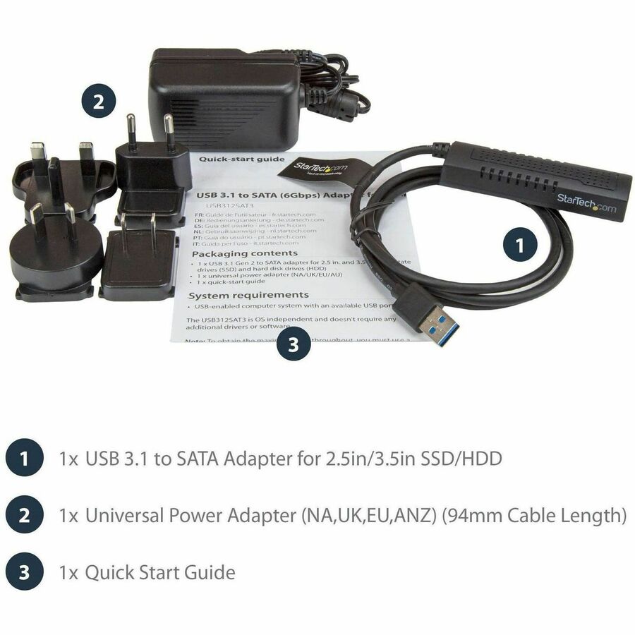 StarTech.com SATA to USB Cable - USB 3.1 10Gbps - 2.5 / 3.5 SATA SSD HDD - SATA to USB Adapter Cable - USB 3.1 to SATA Cable