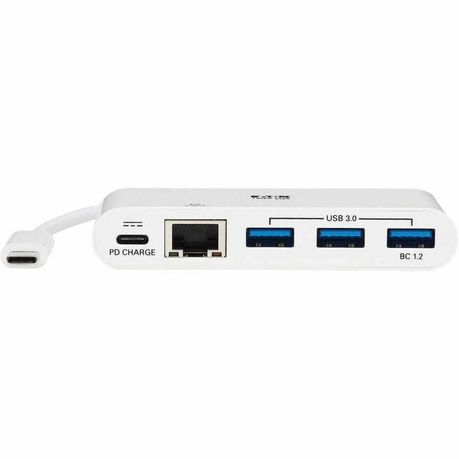 Eaton Tripp Lite Series 3-Port USB-C Hub - USB 3.x (5Gpbs) Hub Ports, Gigabit Ethernet, 60W PD Charging, White