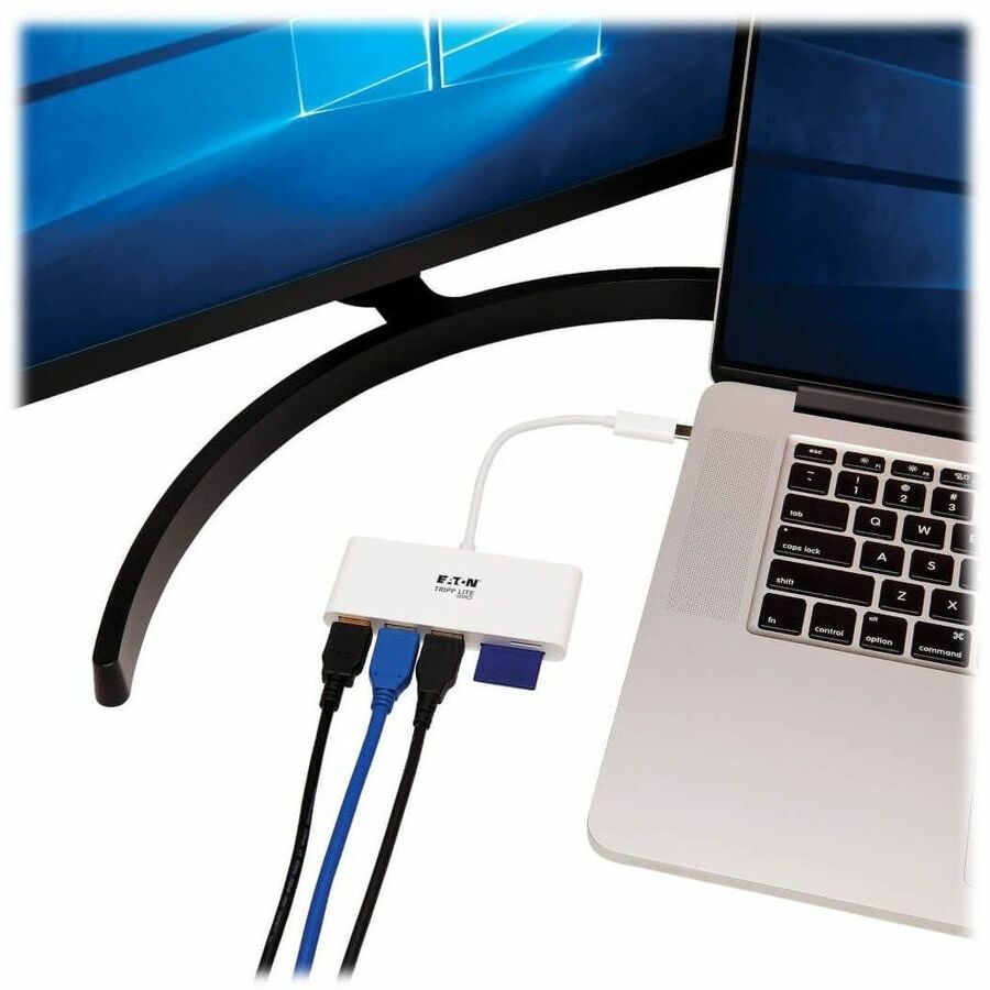 Eaton Tripp Lite Series 3-Port USB-C Hub with Card Reader, USB 3.x (5Gbps) Hub Ports and Card Reader Ports, White