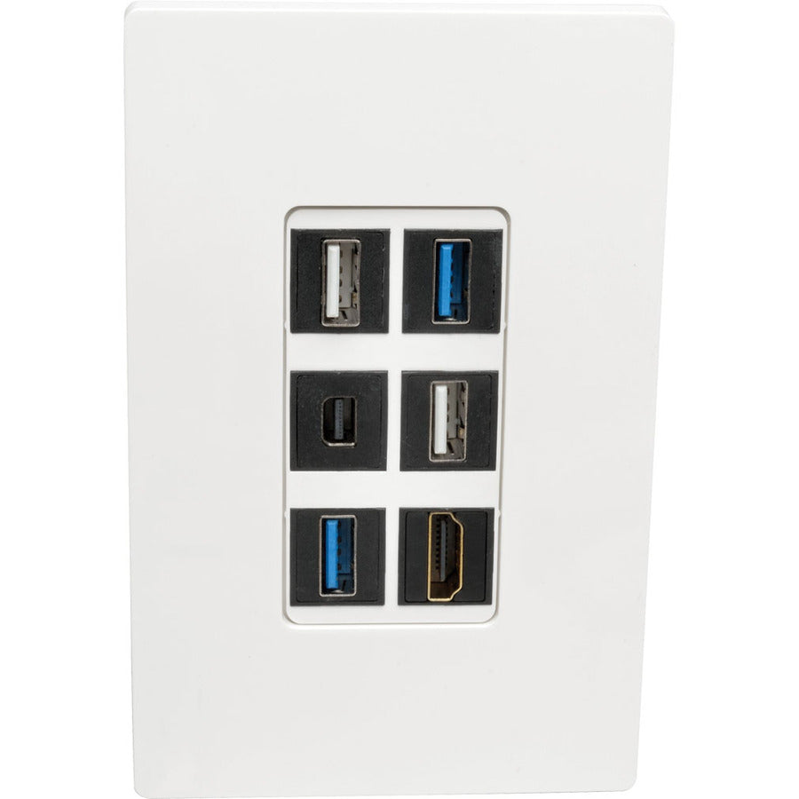 Eaton Tripp Lite Series 6-Port Keystone Single-Gang Faceplate, White, TAA