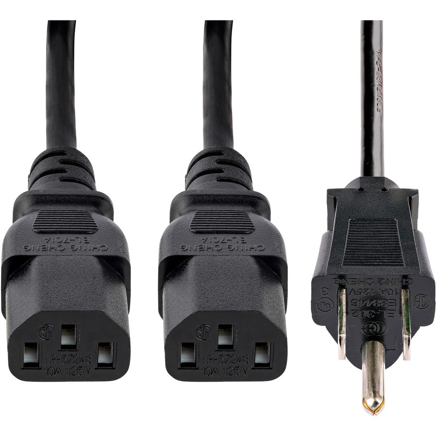 StarTech.com 10ft (3m) Computer Power Y Cord, NEMA 5-15P to C13, 10A 125V, 18AWG, Black Replacement PC Power Cord, TV/Monitor Power Cable