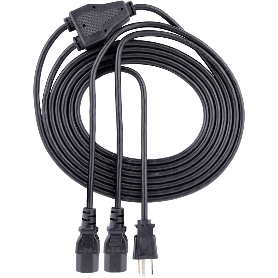 StarTech.com 10ft (3m) Computer Power Y Cord, NEMA 5-15P to C13, 10A 125V, 18AWG, Black Replacement PC Power Cord, TV/Monitor Power Cable