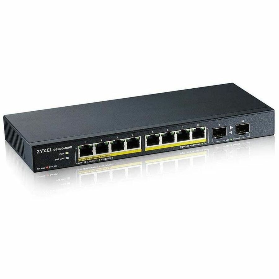 ZYXEL GS1100-10HP 8-Port Gigabit PoE Switch | 8 PoE+ Ports at 130W with 2 SFP Uplinks