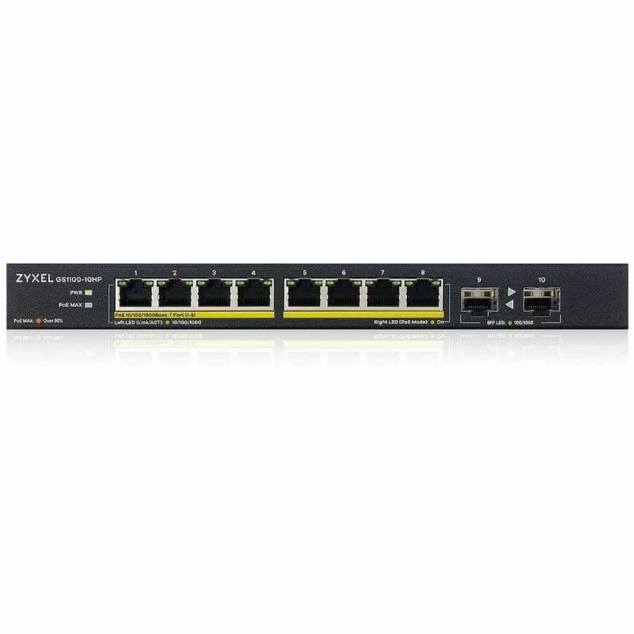 ZYXEL GS1100-10HP 8-Port Gigabit PoE Switch | 8 PoE+ Ports at 130W with 2 SFP Uplinks