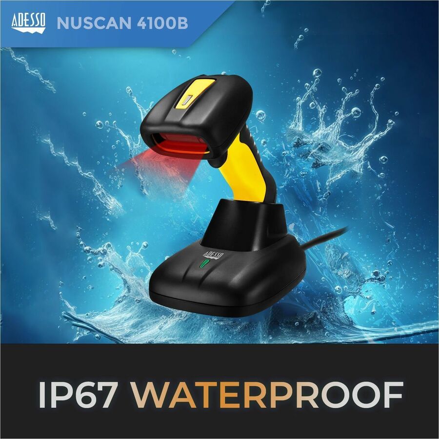 Adesso NuScan 4100B Bluetooth Antimicrobial Waterproof CCD Barcode Scanner