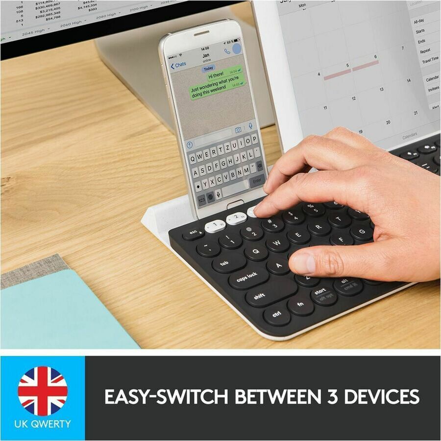 Logitech K780 Multi-Device Wireless Keyboard for Windows, Wireless 2.4GHz, Bluetooth, Smartphone and Tablet Cradle