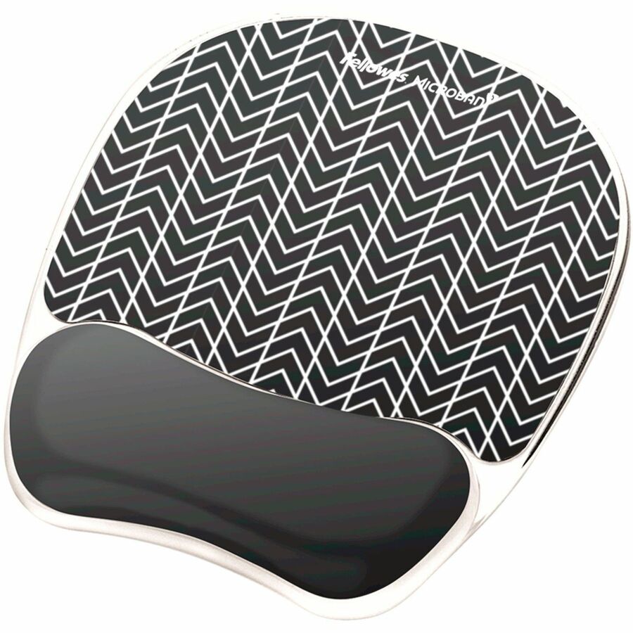 Fellowes Photo Gel Mouse Pad Wrist Rest with Microban® - Black Chevron